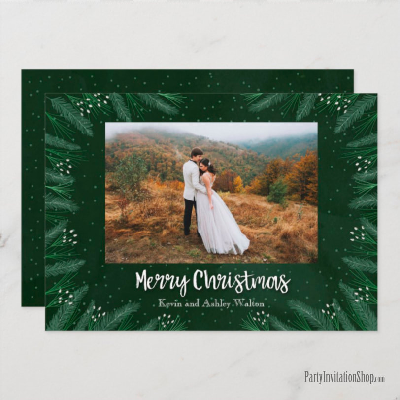 Pines on Green Holiday Christmas Photo Cards at PartyInvitationShop.com