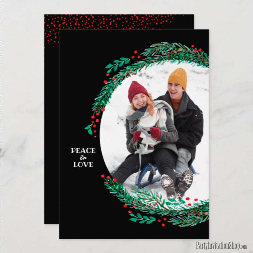 Pine Wreath on Denim Christmas Photo Cards