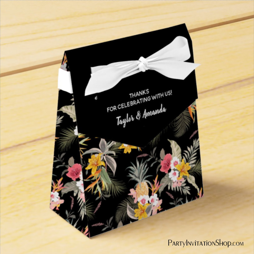 Tropical Pineapples Flowers on Black Tent Favor Box