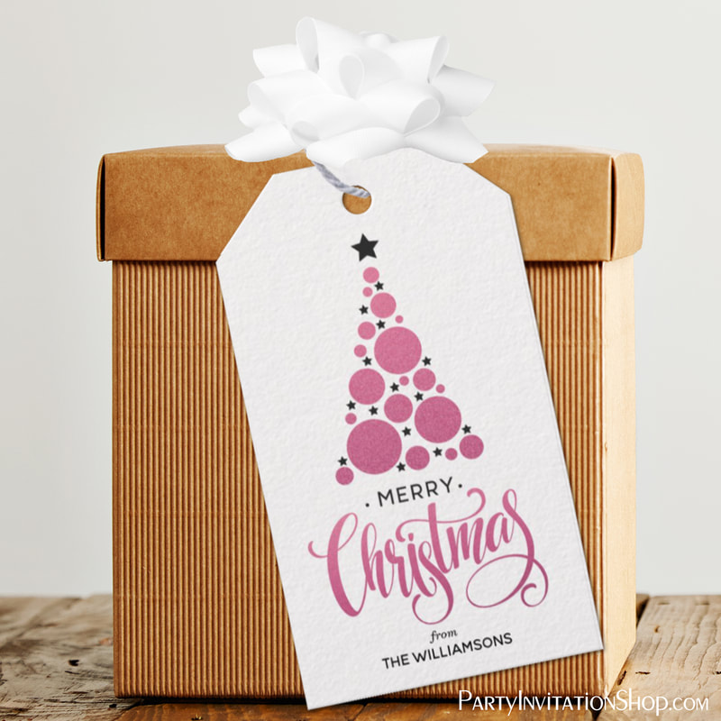 Modern Pink Christmas Tree Holiday Gift Tags