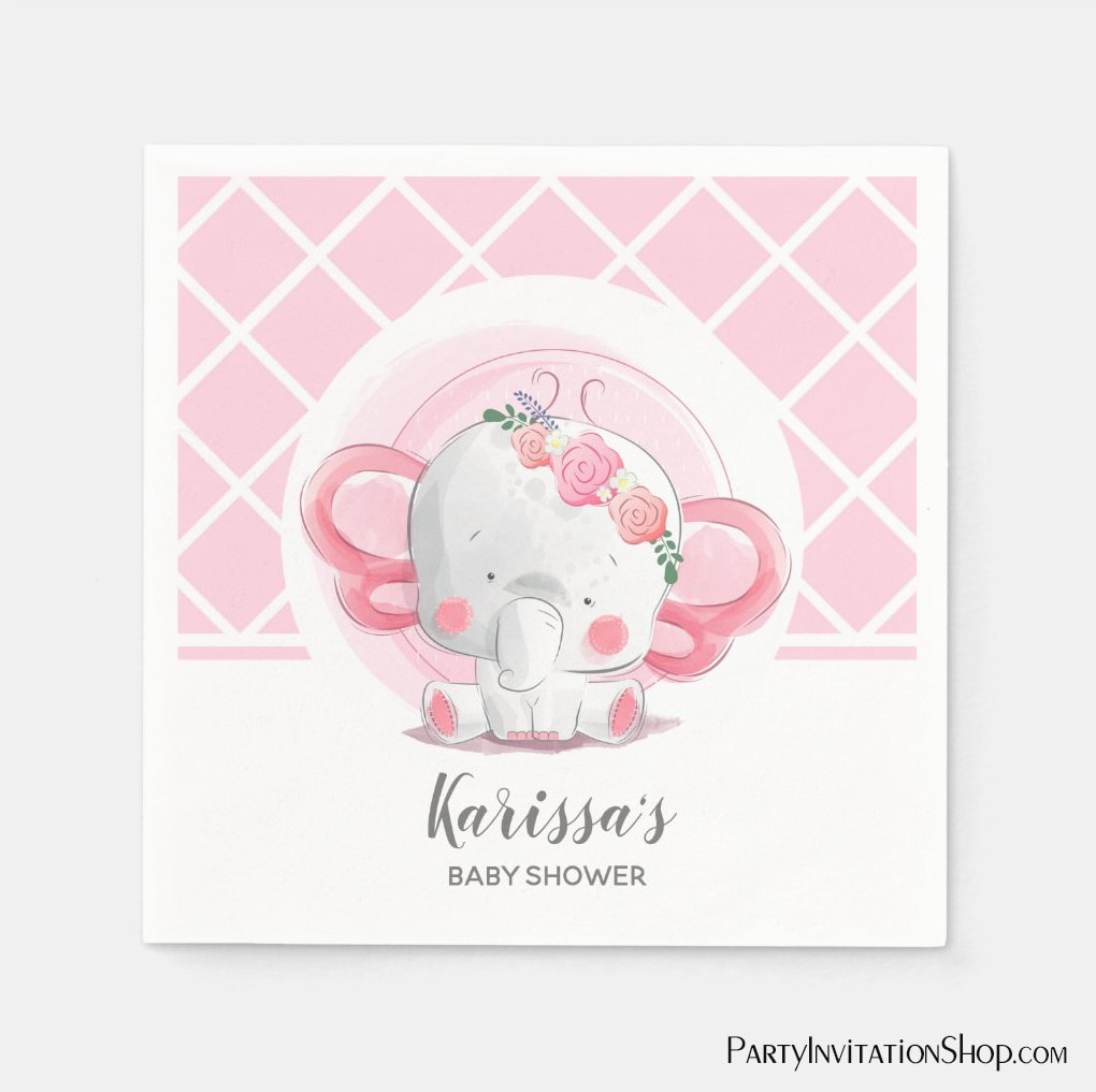 Pink Elephant Girl Baby Shower Napkins