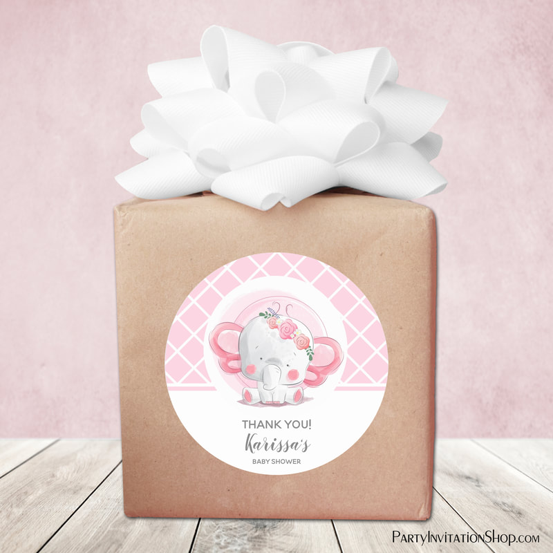 Pink Elephant Girl Baby Shower Classic Round Stick Round Stickers