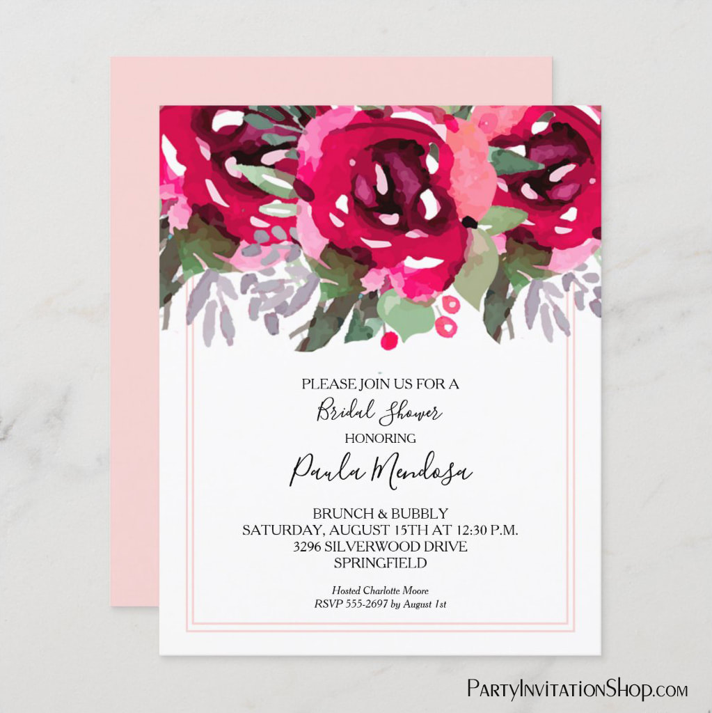 Pink Floral Budget Bridal Shower Paper Invitations