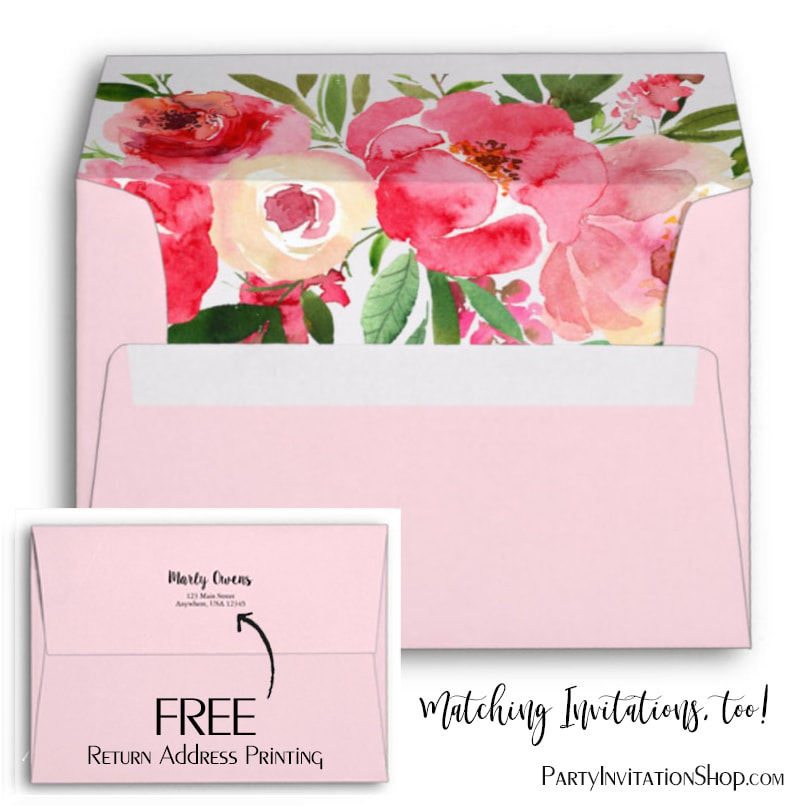 Watercolor Floral Pink Envelopes