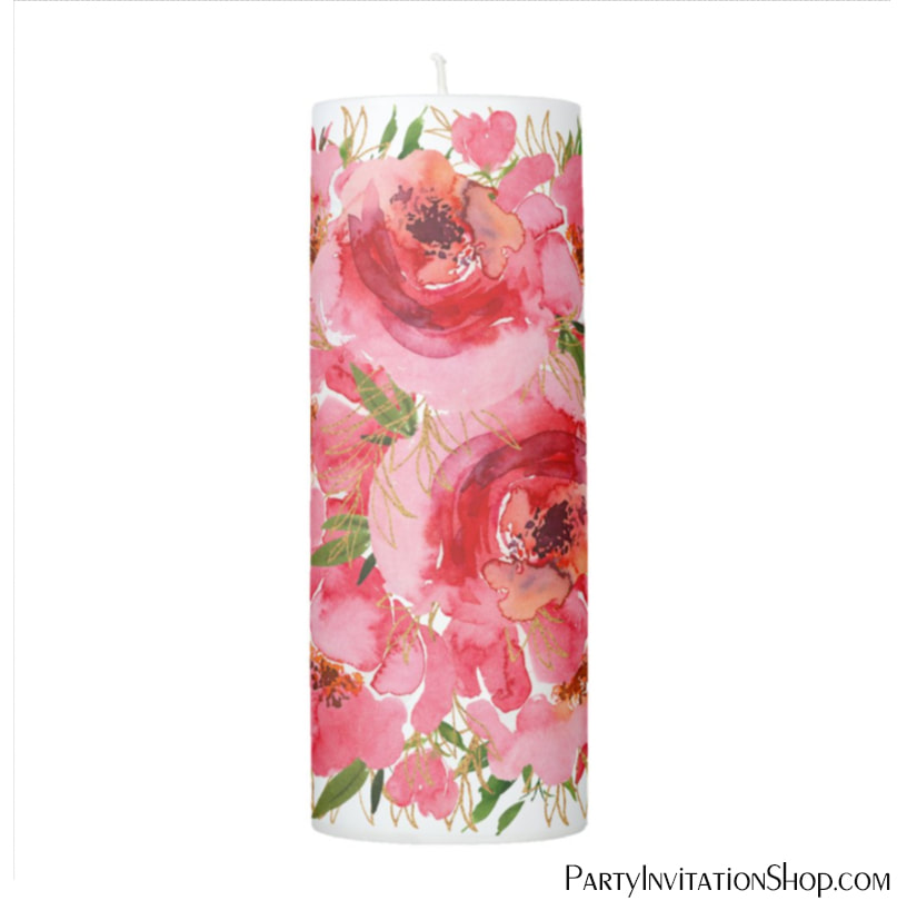 Watercolor Floral Bridal Shower Pillar Candle