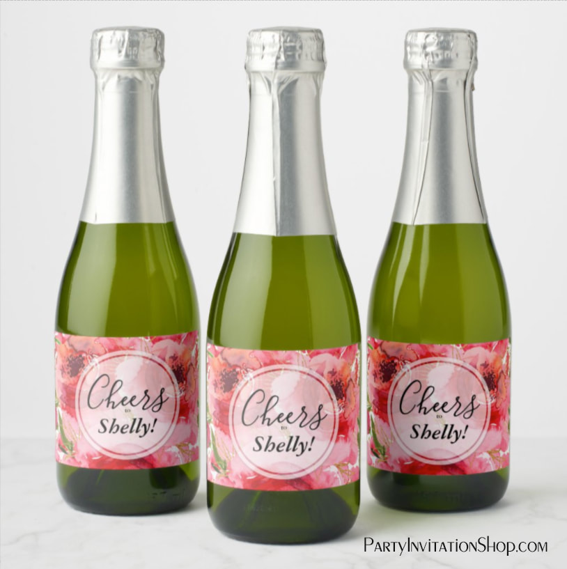 Pink Gold Watercolor Floral Bridal Shower Mini Champagne Label