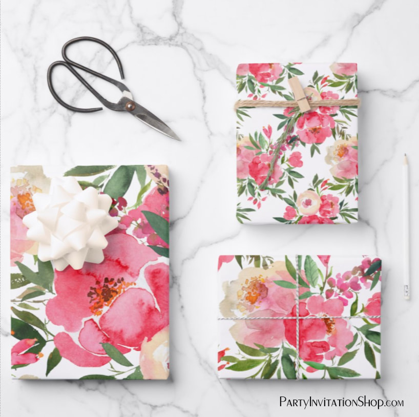 Elegant Peonies Floral Wrapping Paper Sheets