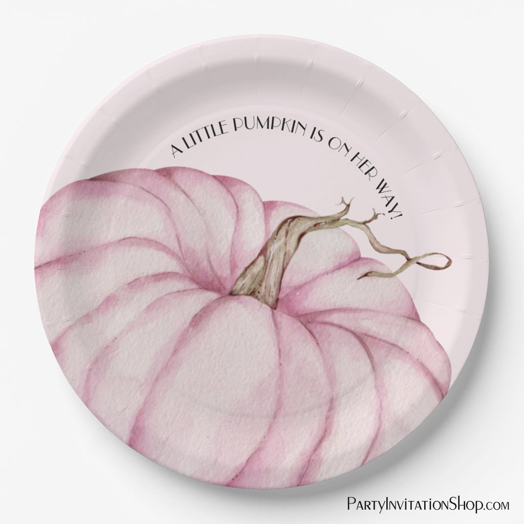 Pink Pumpkin Girl Baby Shower Paper Plates
