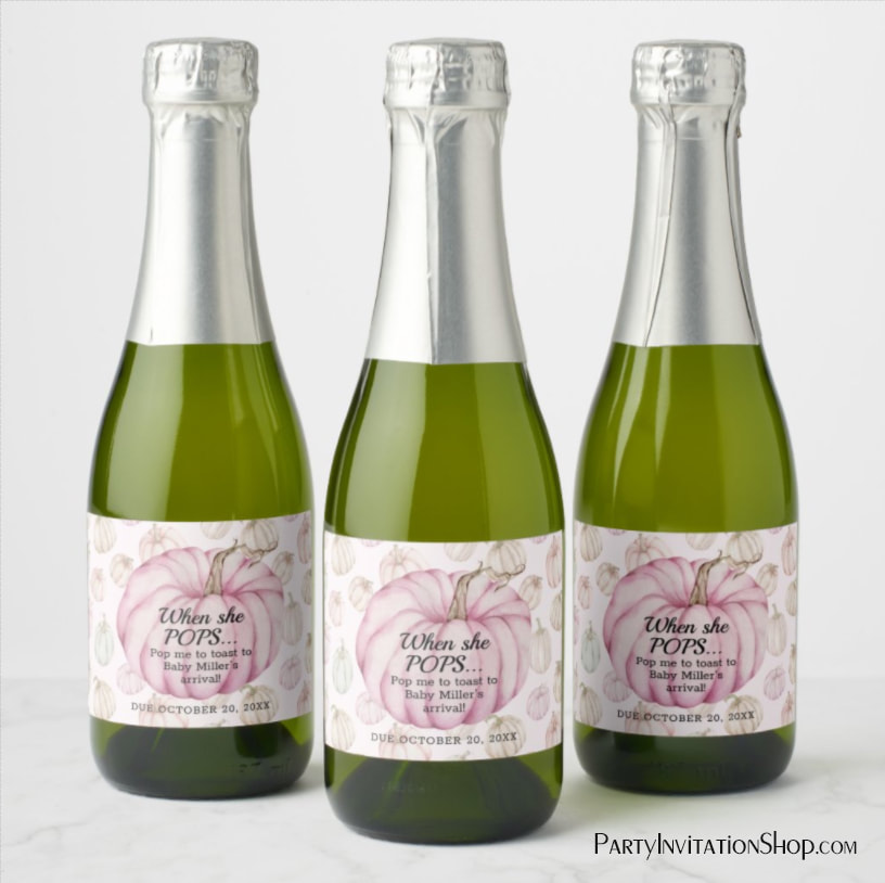 Pink Pumpkin Baby Shower Pop It Mini Champagne Labels