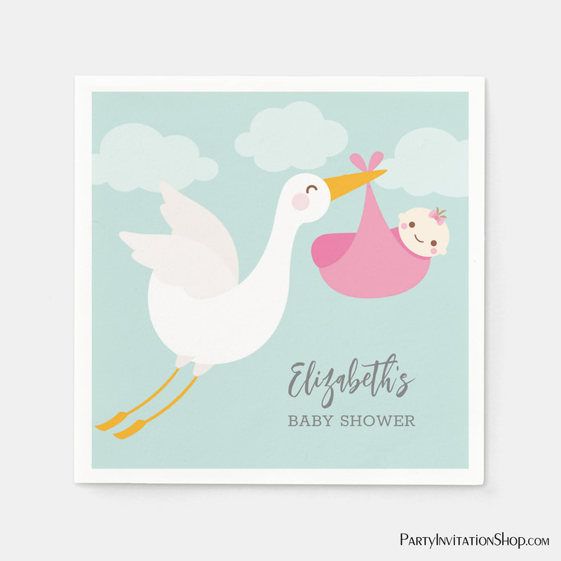 Stork Bundle Girl Baby Shower Napkins