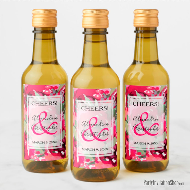 Elegant Pink Watercolor Floral Wine Labels
