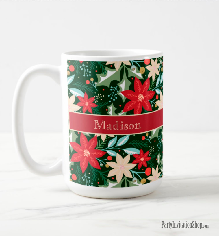 Poinsettia Christmas Coffee Cups at PartyInvitationShop.com