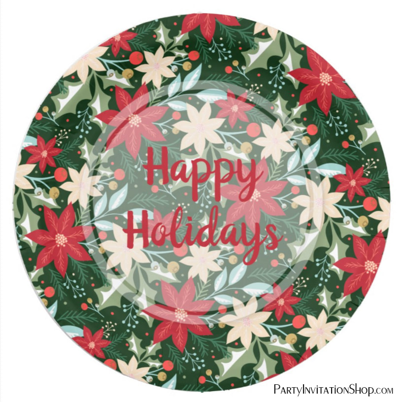 Poinsettia Floral Christmas Holiday Paper Plates
