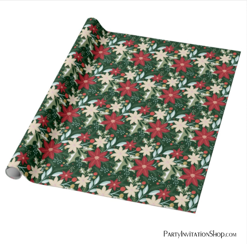 Poinsettias Floral Christmas Holiday Wrapping Paper