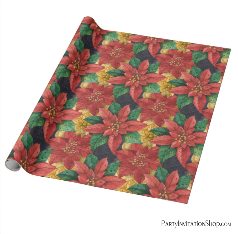 Poinsettias Floral Christmas Holiday Wrapping Paper