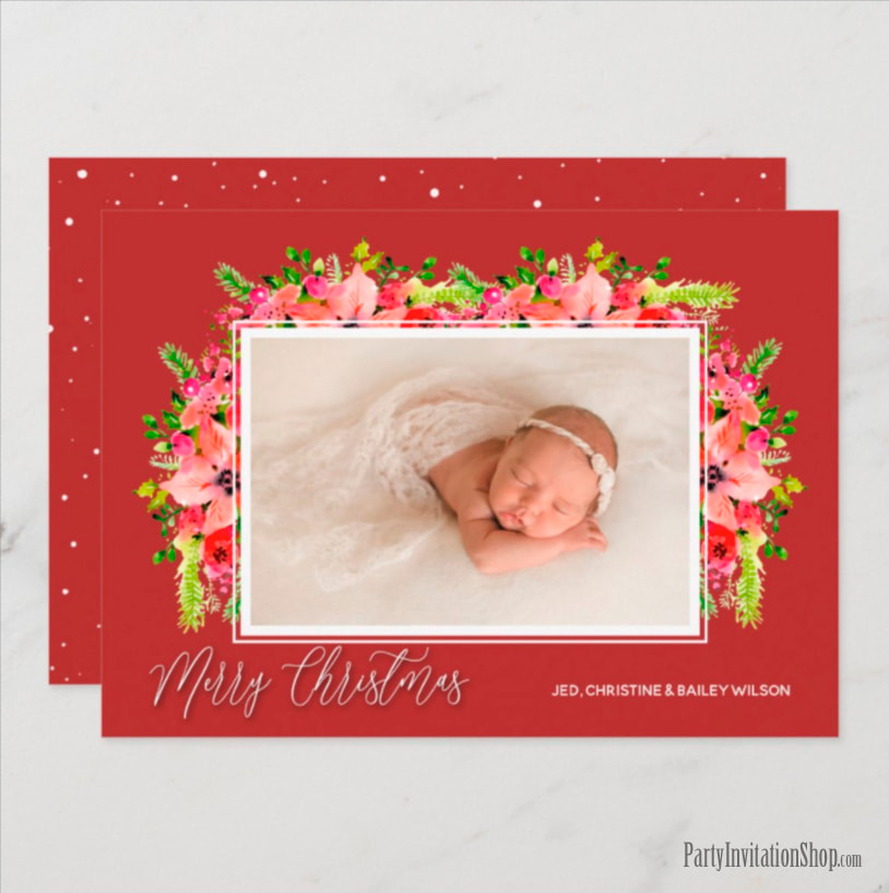 Christmas Poinsettias Holiday Photo Cards at PartyInvitationShop.com