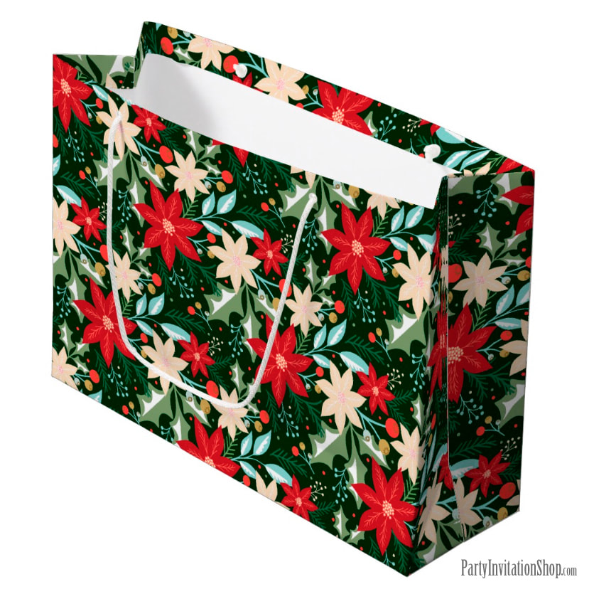 Poinsettia Christmas Holiday Gift Bags at PartyInvitationShop.com