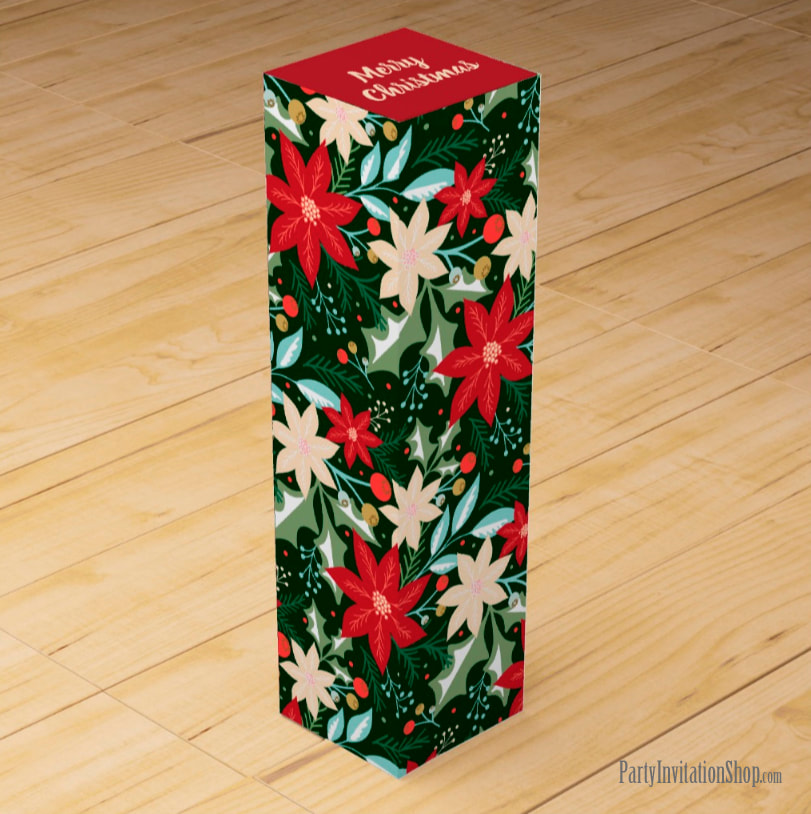 Poinsettia Christmas Holiday Wine Gift Box at PartyInvitationShop.com
