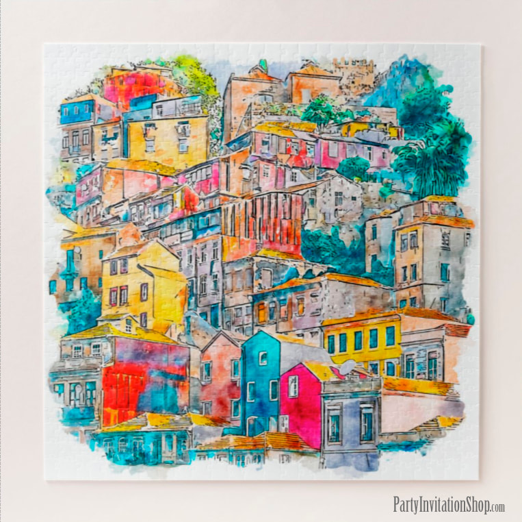 Portugal Watercolor Cityscape Jigsaw Puzzle