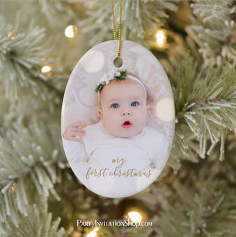 Baby's First Christmas Photo Ceramic Oval Ornament