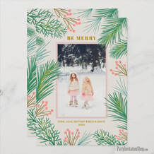 Pine and Berries on Cream Holiday Christmas Photo Cards at PartyInvitationShop.com