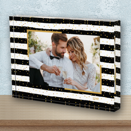 Black White Stripes Gold Dots Custom Acrylic Photo Block