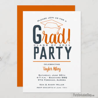 Burnt Orange Dark Gray Graduation Party Invitations