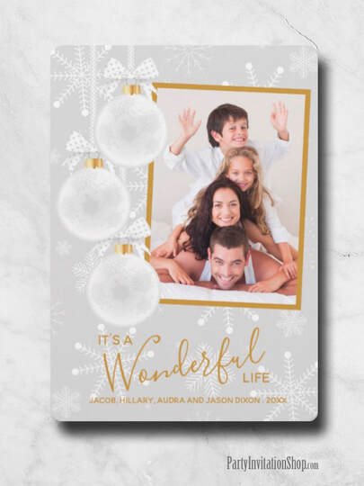 Elegant Snowflake White Ornament Christmas Holiday Photo Cards - PartyInvitationShop.com