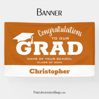 Modern Congratulations Grad White on Burnt Orange Banner