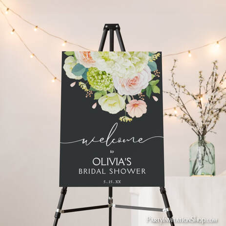 Hydrangeas Roses Wedding Bridal Shower Welcome Foam Board Sign