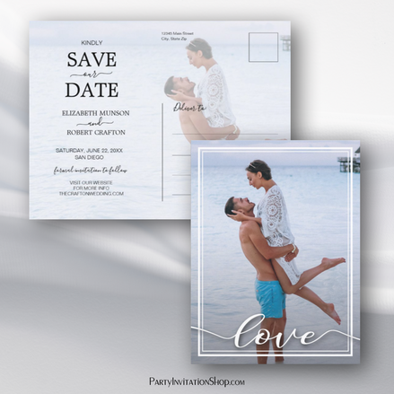 LOVE Script Wedding Photo Save the Date Announcement Postcards
