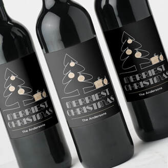Merriest Christmas Black Wine Labels