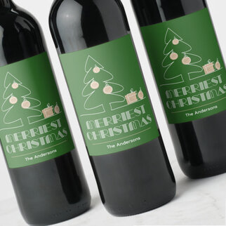 Merry Christmas Retro Typography Green Wine Labels