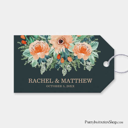 Peach Jade Teal Floral Watercolor Thank You Gift Tags