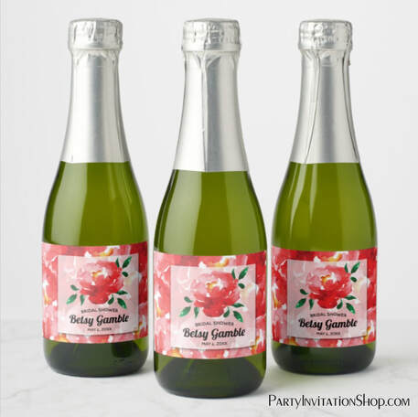 Watercolor Red Roses Bridal Shower Mini Champagne Labels