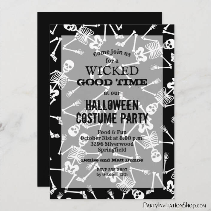 Skeletons Black Halloween Party Invitations