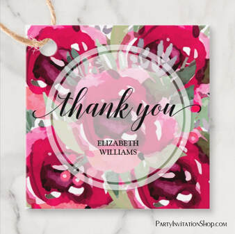 Thank You Text Watercolor Flowers Favor Tags
