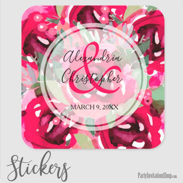 Elegant Watercolor Pink Flowers Square Stickers