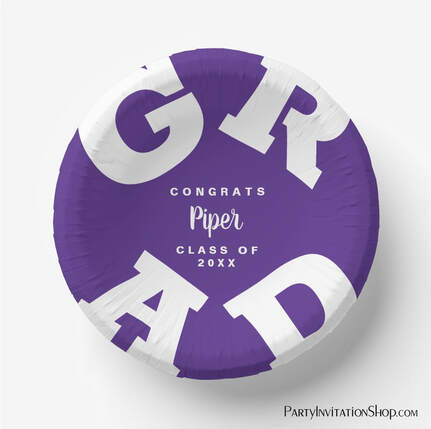 White on Purple Graduation Personalized Paper Bowls