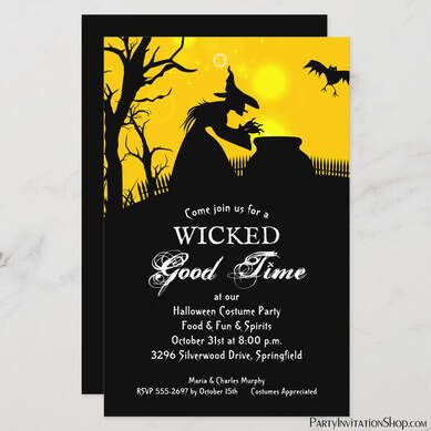 Wicked Witch Silhouette Budget Halloween Invitations