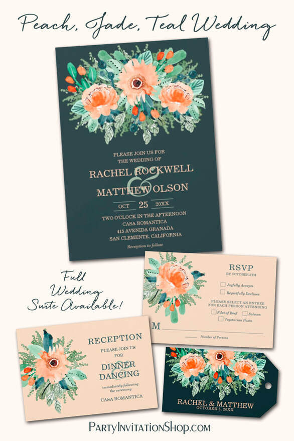 Peach, Jade and Teal Wedding Suite at PartyInvitationShop.com