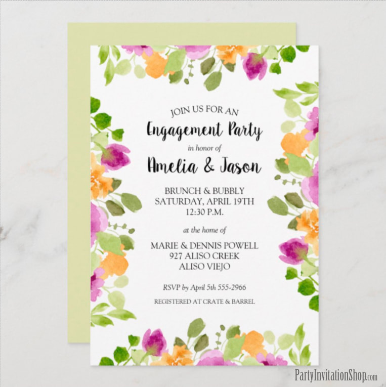 Elegant Purple Watercolor Floral Engagement Invitations