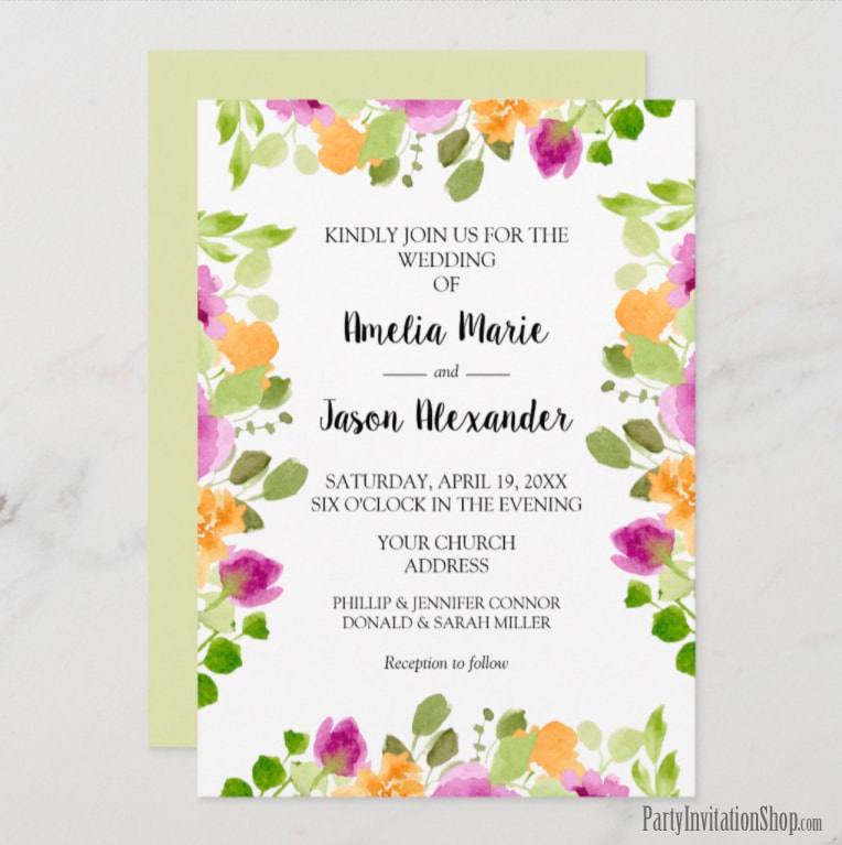 Elegant Purple Watercolor Floral Wedding Invitations