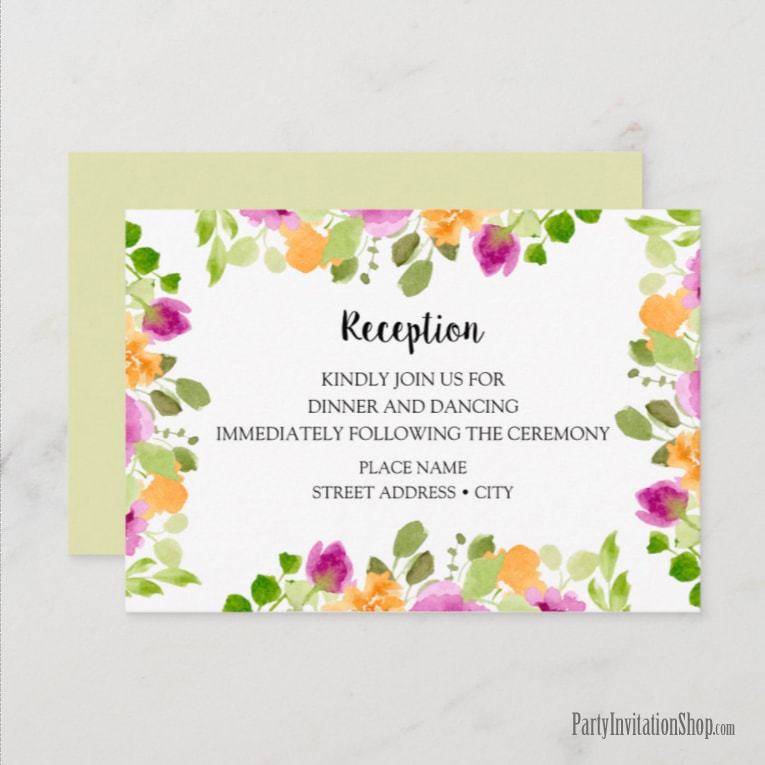 Purple Watercolor Blooms Wedding Reception Enclosure Cards