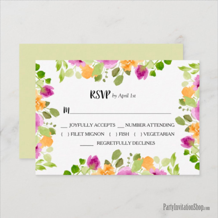 Purple Watercolor Blooms Wedding RSVP Cards