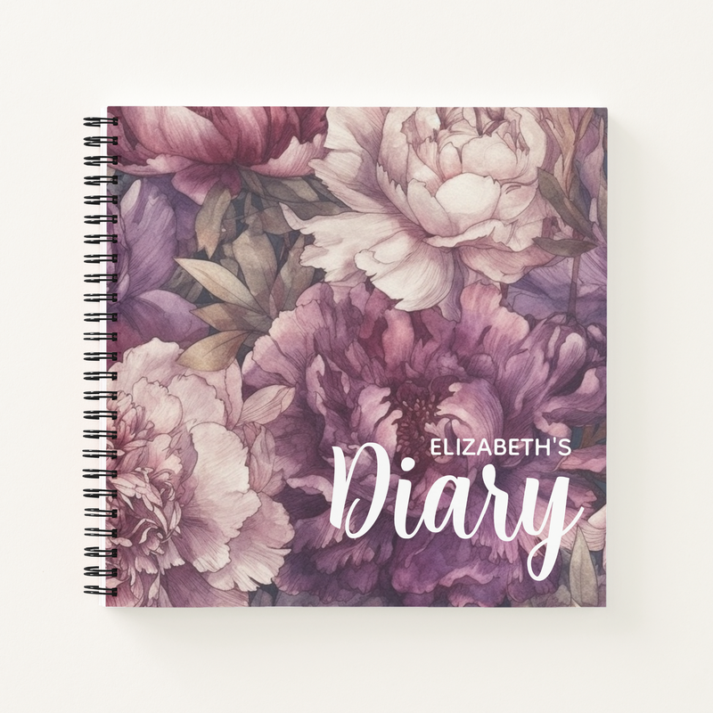 Purple Peony Flowers Diary Notebook