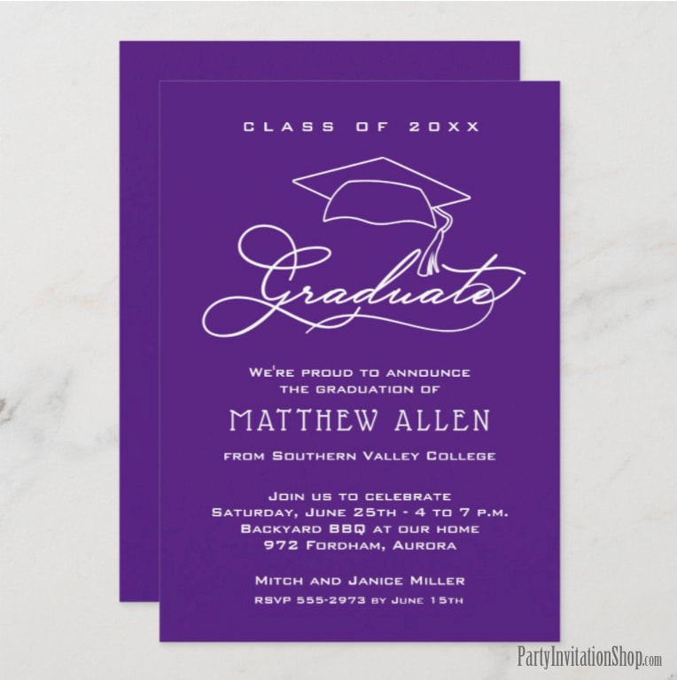 Elegant Graduate Script Purple Party Invitations