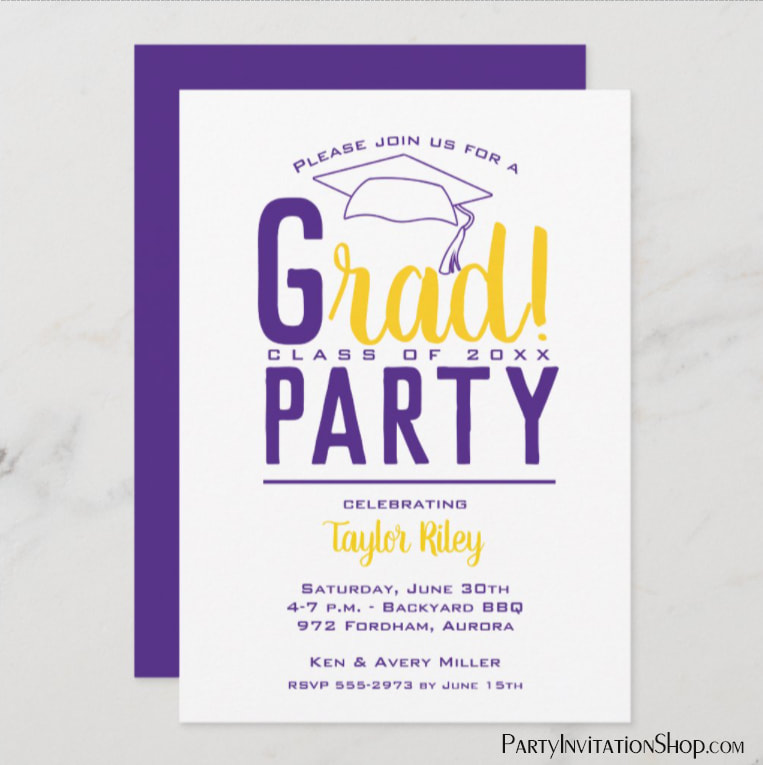 Purple Yellow Gold Graduation Party Invitation