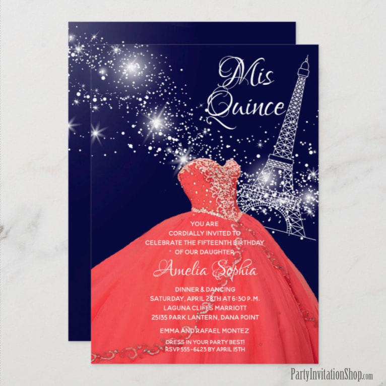 Quinceañera Gown Eiffel Tower Invitations