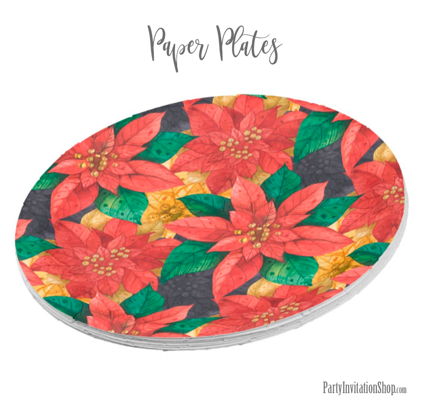 Paper Plates in the Red and Gold Poinsettias Collection at PartyInvitationShop.com